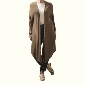 Flax Longline Acetate Lightweight Waterfall Flowy Cardigan sz M olive